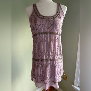 Fossil XS dusty pink beaded chiffon shift dress. Sleeveless w/T back. Lined.